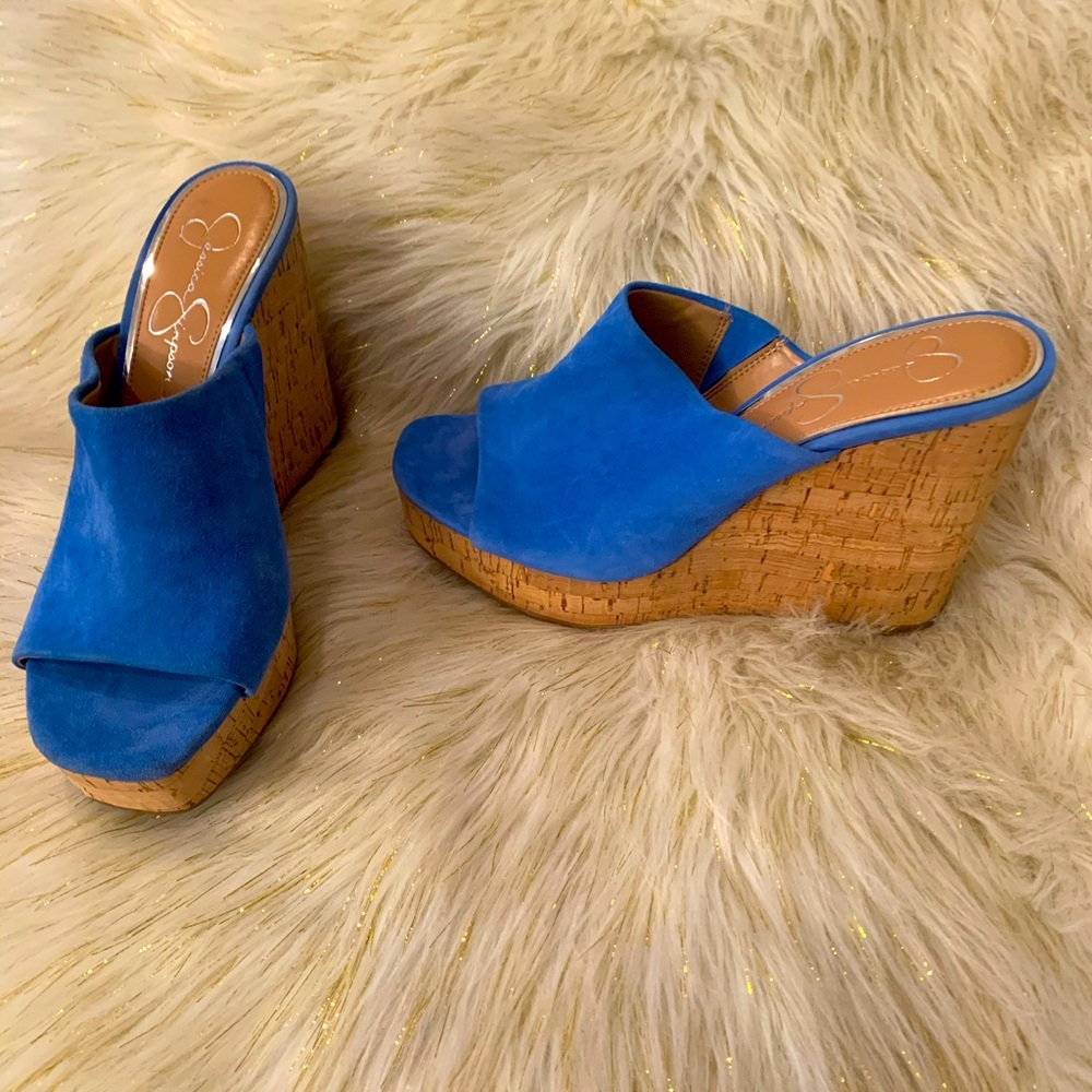 Bright Blue suede wedge sandle.  New no box